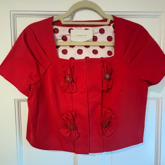 leifsdottir Jackets & Blazers - Anthropologie Leifsdottir Red Cropped Blazer Jacket